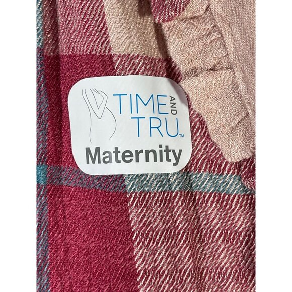 Time And Tru Maternity Pink Plaid Button-Up Top M (8-10) Rayon Blend - Picture 6 of 10